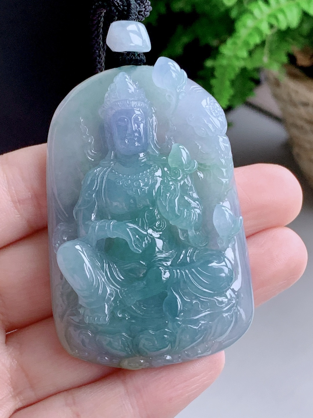 冰蓝紫持莲观音大势至菩萨牌吊坠, 无裂, 超厚
