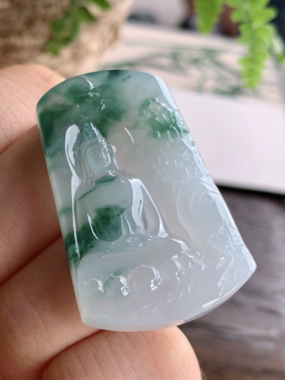 【已结缘】【裸石】️冰飘花山水观音牌吊坠【说明】缅甸  性比高  【尺寸】42.3-26.5-5.7【重量】16.5克