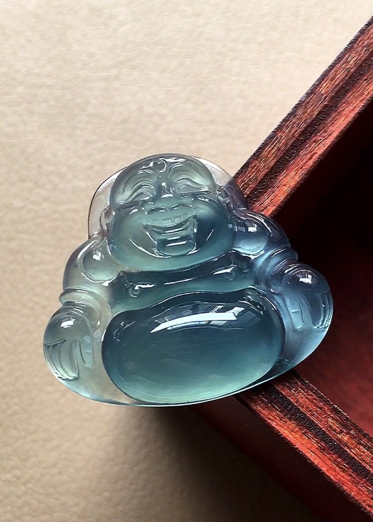 ️ 冰种天空蓝佛公 色泽浓郁无比，底子细腻起胶，无裂尺寸19.3*22*4.8