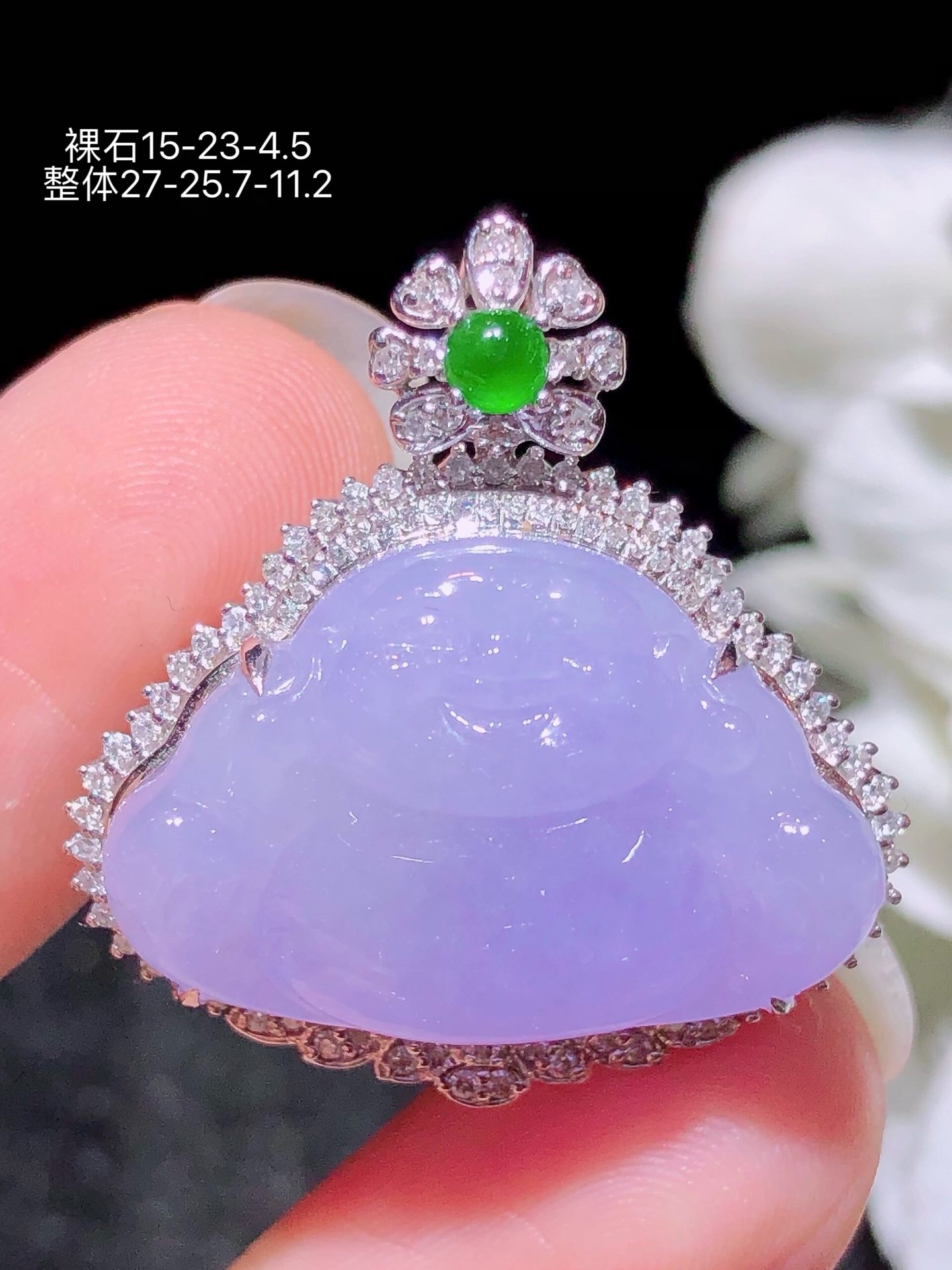 18K金镶 冰紫佛公吊坠 无裂 水润色艳 品相饱满 配送银链苹果拍摄，实物更好看，15-23-4.5