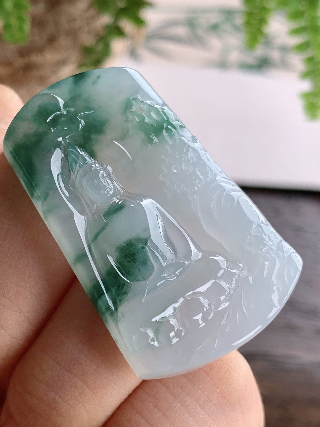 【已结缘】【裸石】️冰飘花山水观音牌吊坠【说明】缅甸  性比高  【尺寸】42.3-26.5-5.7【重量】16.5克