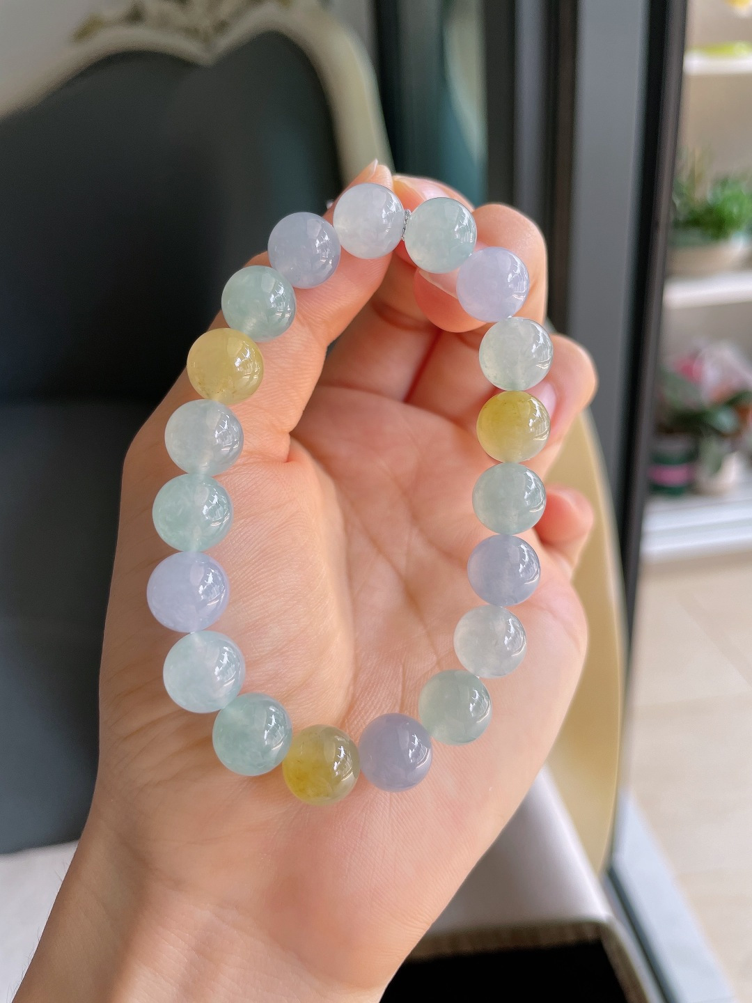 ️，缅甸天然翡翠A货，冰种马卡龙多宝手串，尺寸：10mm。【编4638】