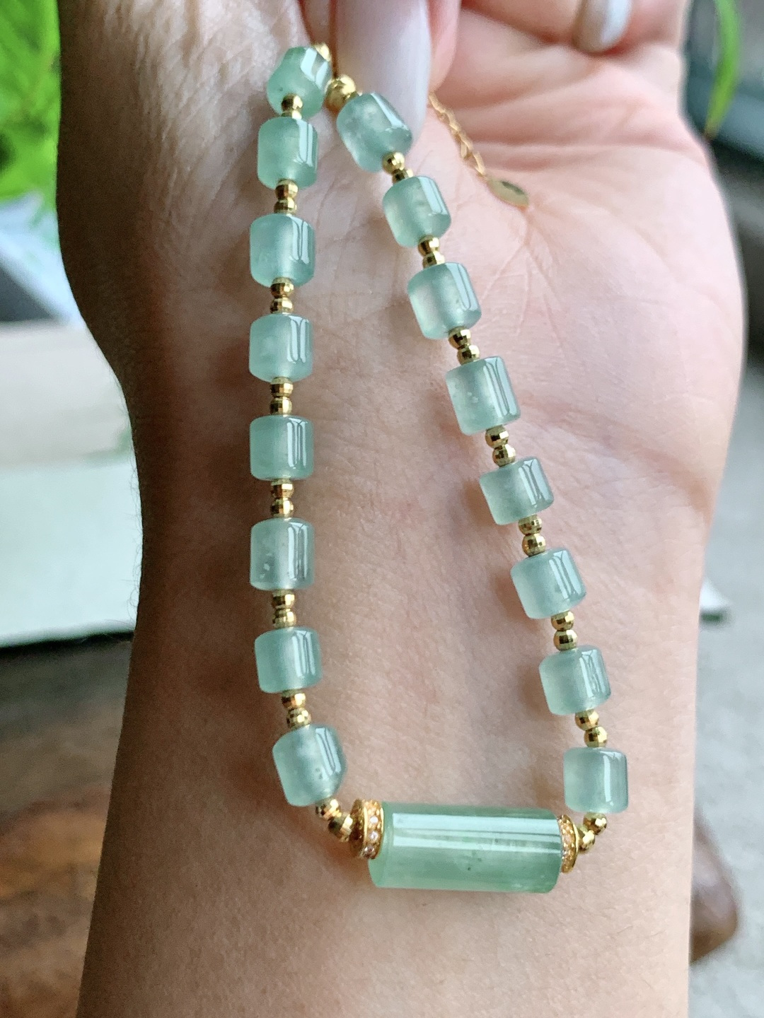 ️冰种晴水筒珠手链 18k金镶嵌 性比高 14-6.3 7.2克