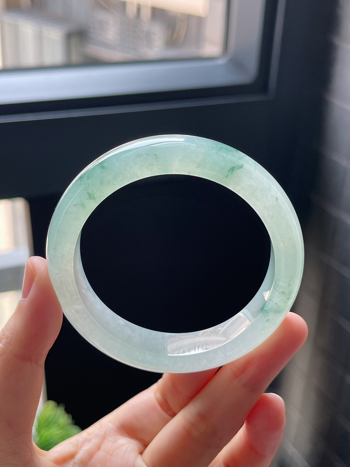 圈口53，冰糯化飘花翡翠正圈手镯9.9