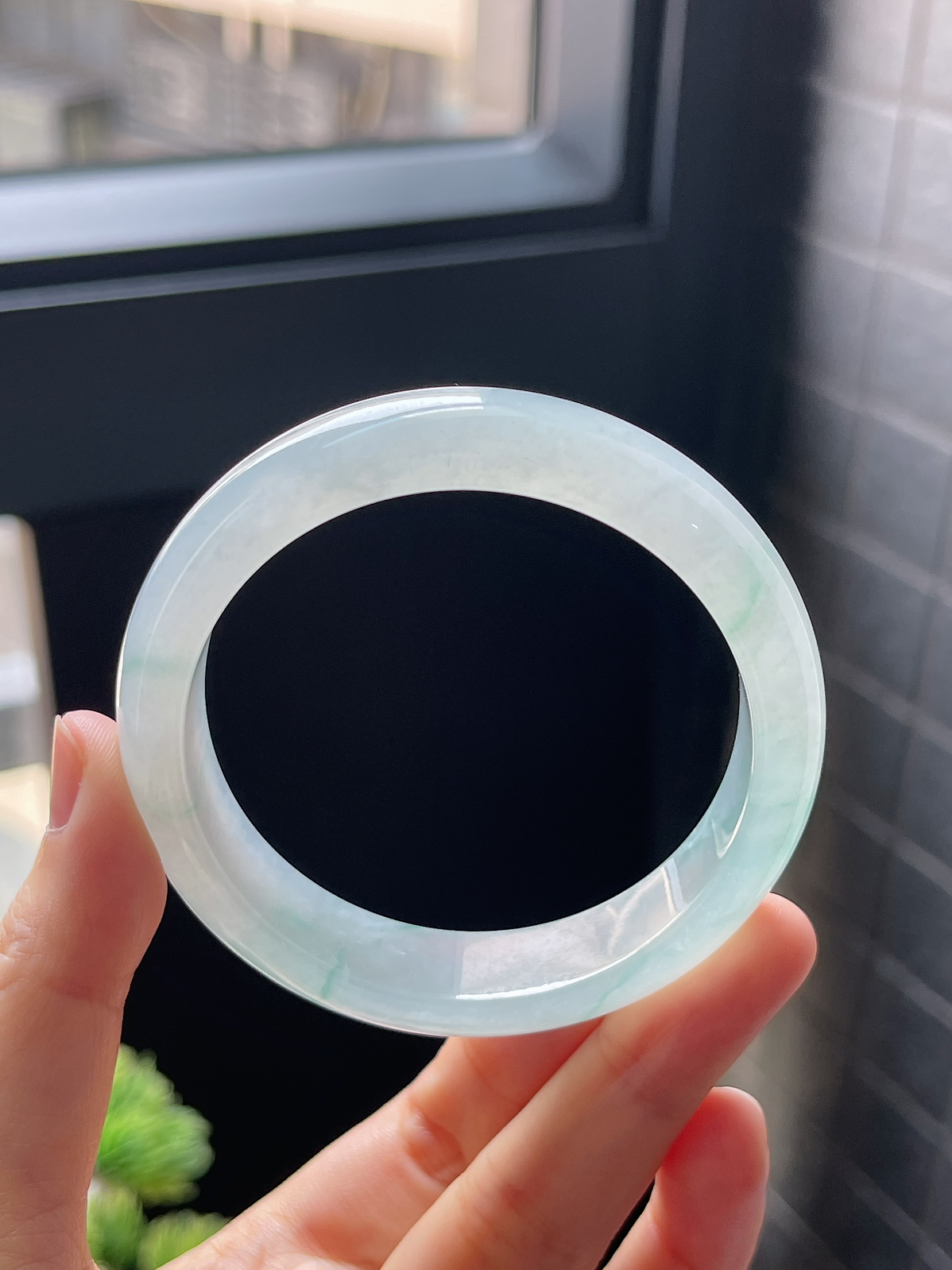 圈口54.6，冰种飘花翡翠正圈手镯 条形好厚度够9.9