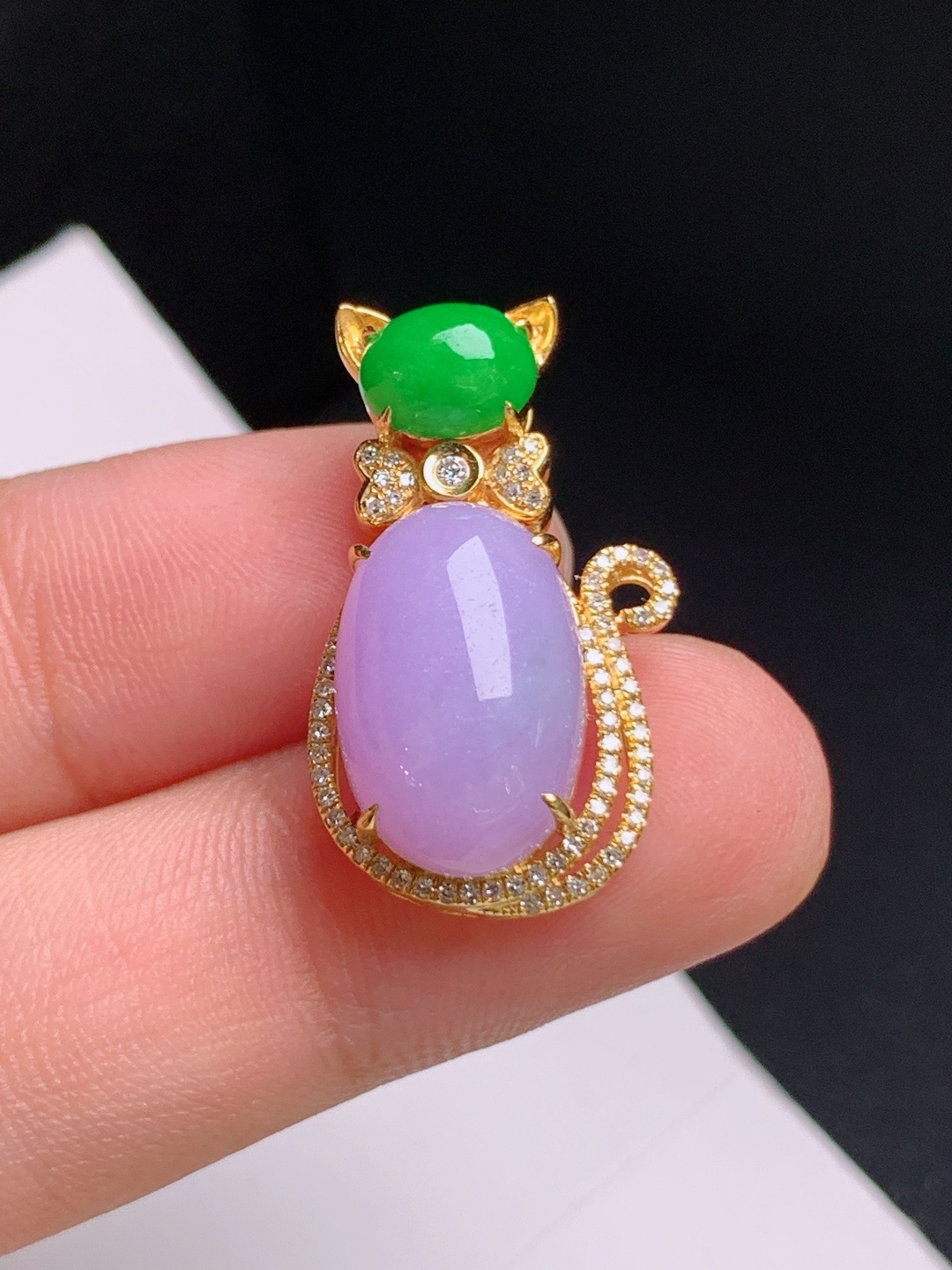猫咪旦面吊坠，特色镶嵌，紫艳色美，俏皮招财