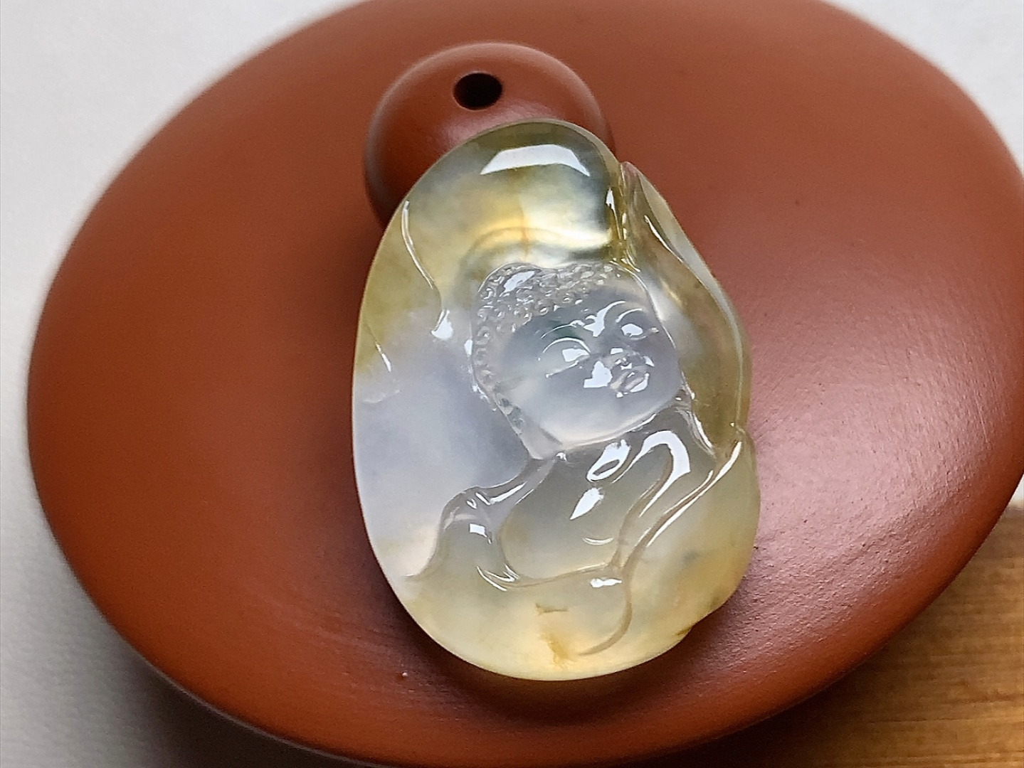 ️ 玻璃种黄翡佛牌 色泽金黄漂亮，造型可爱，无裂尺寸26.3*18.6*6.8