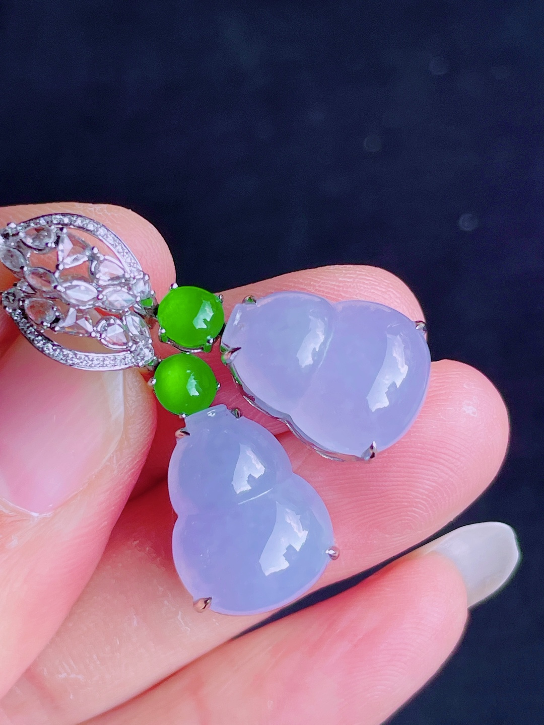 高冰紫葫芦耳坠，晶莹剔透，新颖时尚，无裂，17-13-4