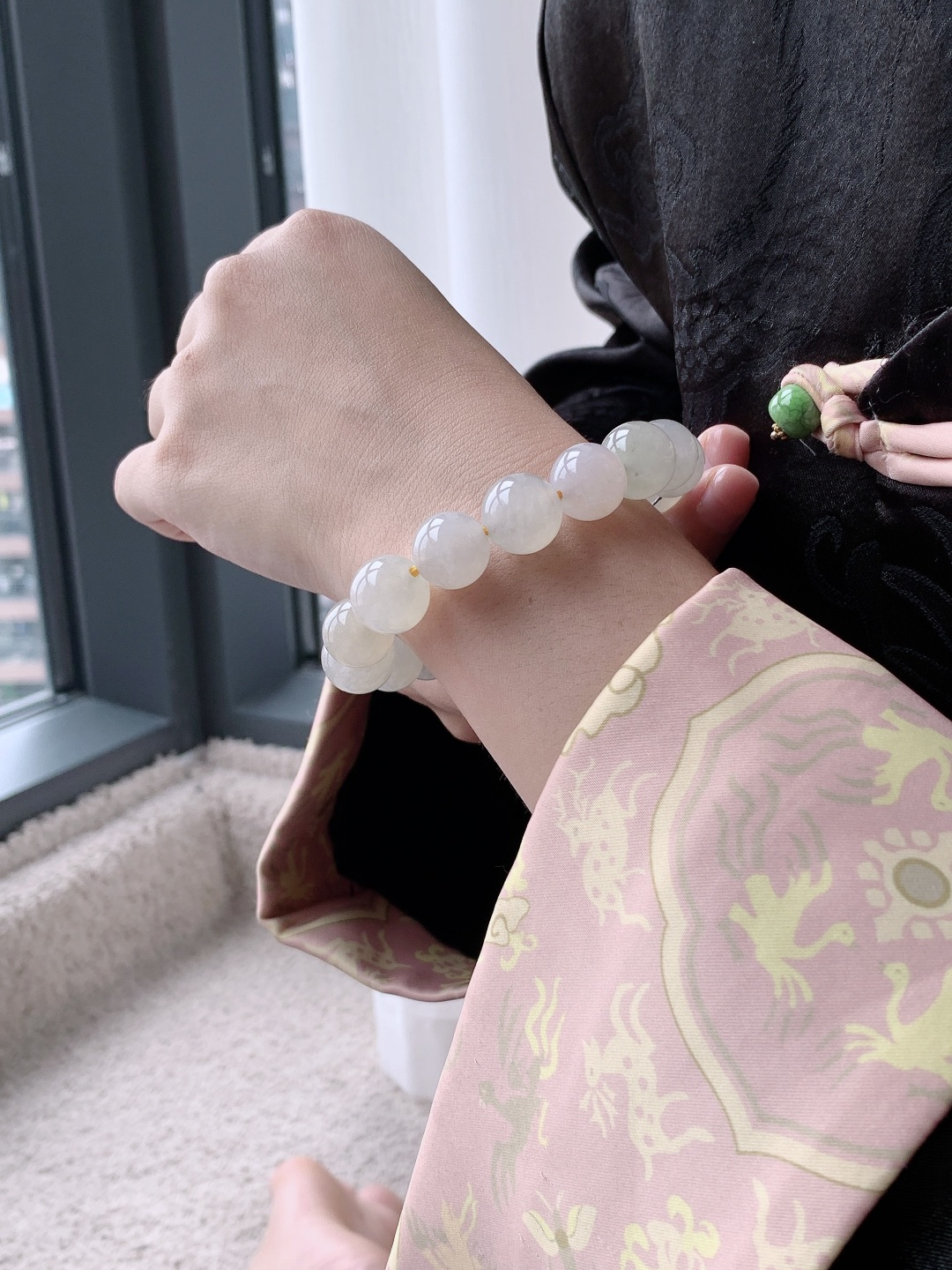 冰黄翡手串圆珠珠子手串 性比高 大卡 冰糖黄