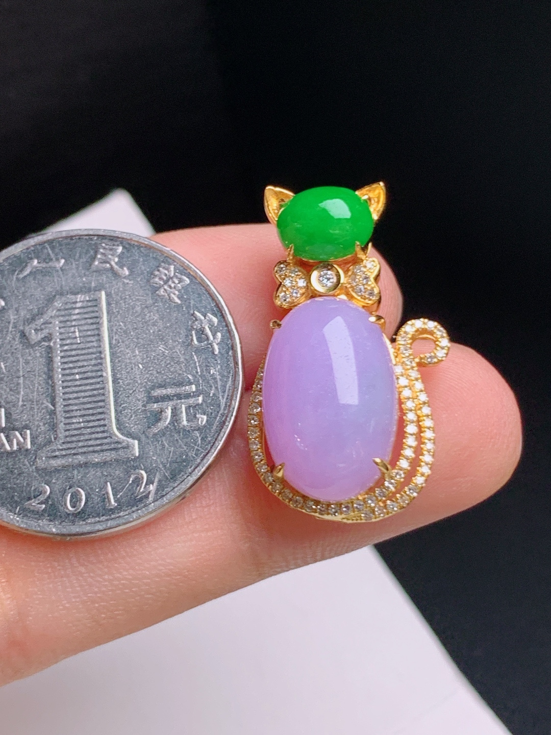 猫咪旦面吊坠，特色镶嵌，紫艳色美，俏皮招财