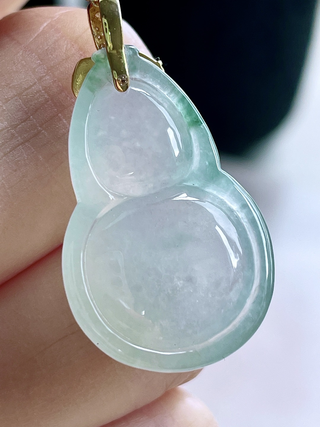 冰晴水飘花葫芦大葫芦吊坠，18k金镶嵌，无裂，性比高，厚装，32.7，28.2-18.4-8，6.7克
