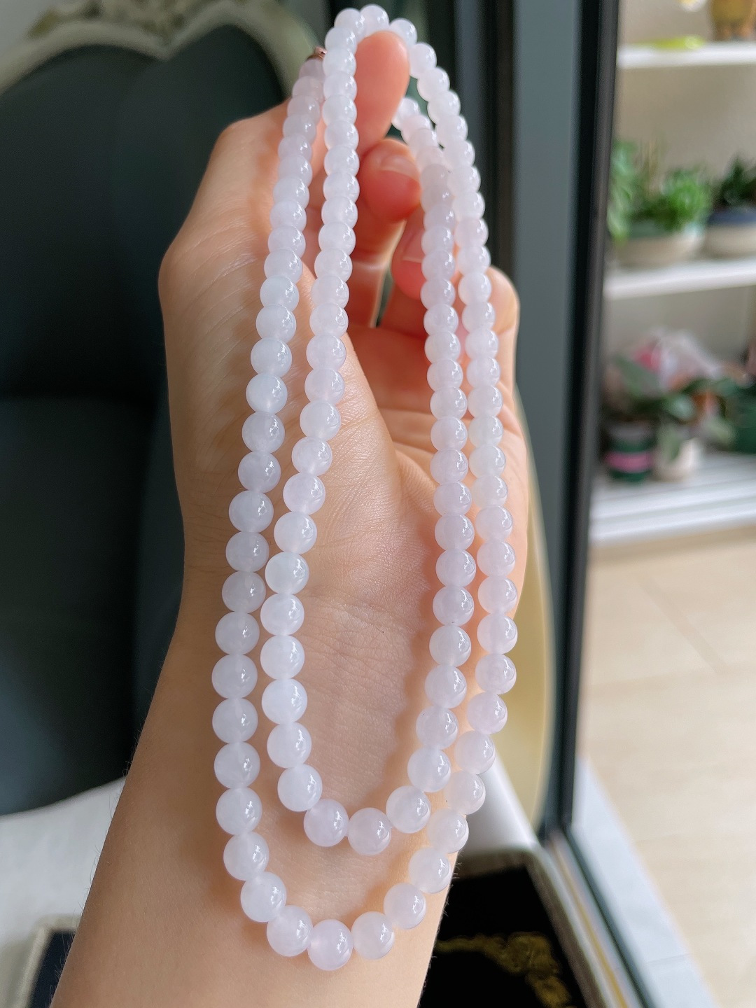 ️缅甸天然翡翠A货，白冰珠链，尺寸：6mm112颗。【编3517】
