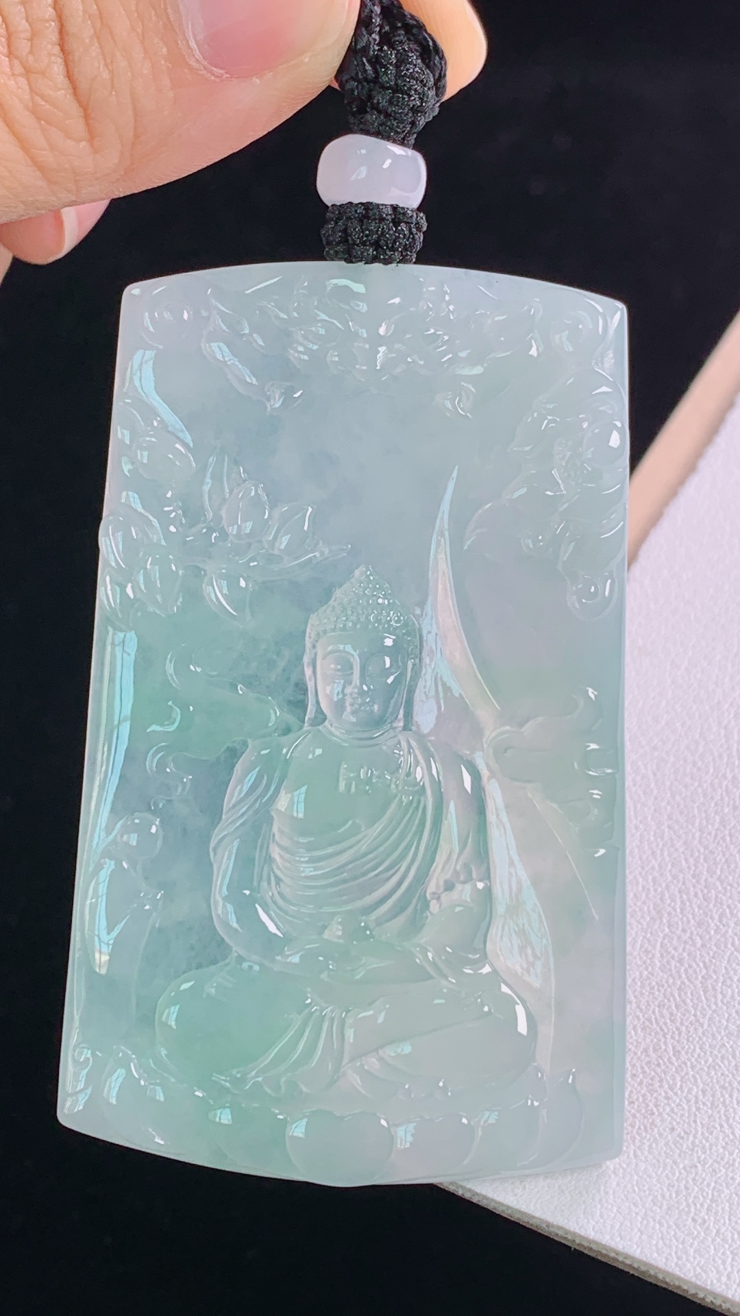 高冰大日如来,种水,冰透起光,无裂,尺寸:66.1-40.8-5.2mm 6