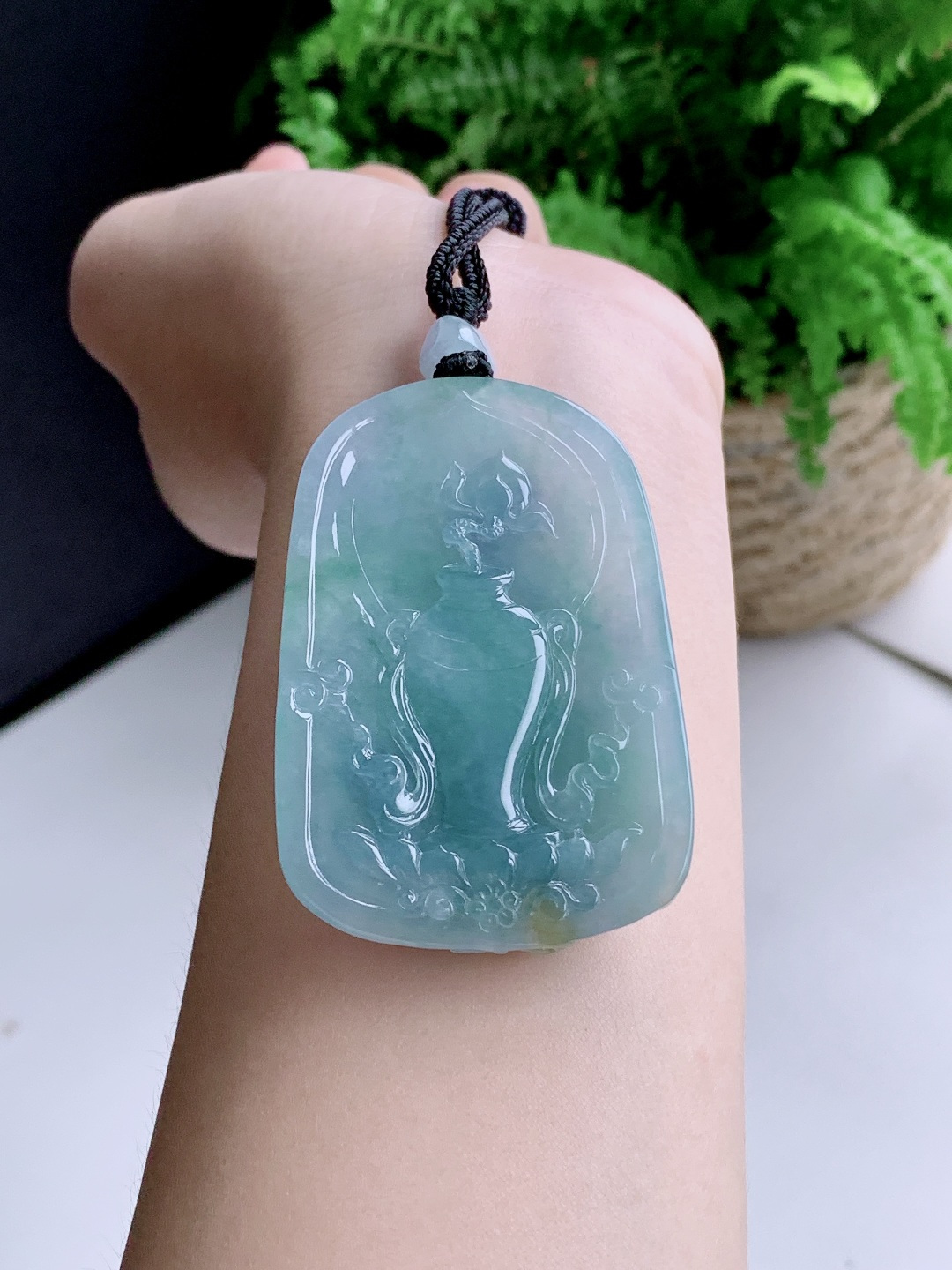 冰蓝紫持莲观音大势至菩萨牌吊坠, 无裂, 超厚
