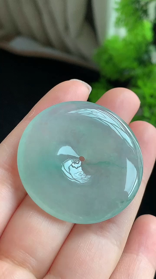 天然翡翠，冰飘花平安扣，尺寸38.2-5.5 bg95