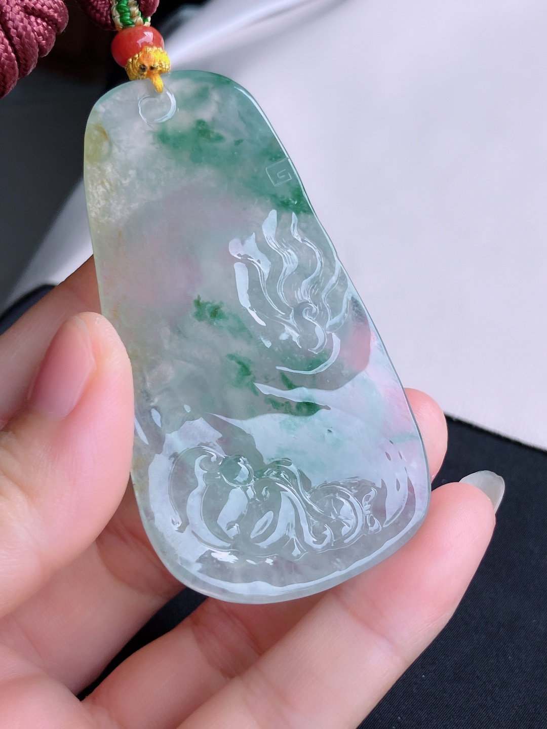 三彩佛牌，晶莹剔透，尺寸73/39/11/自然光实拍