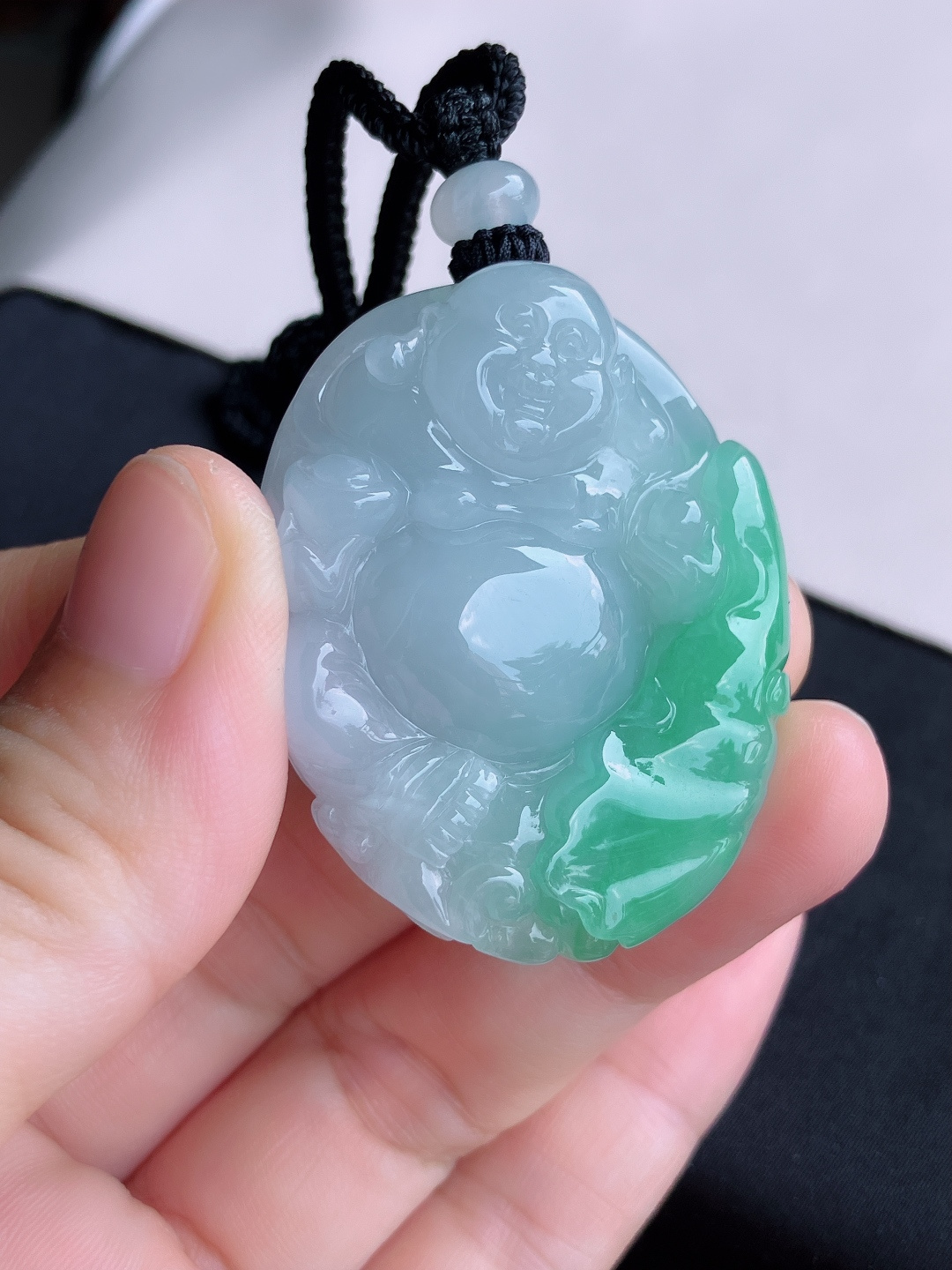 冰飘花布袋佛，饱满大气，自然光实拍