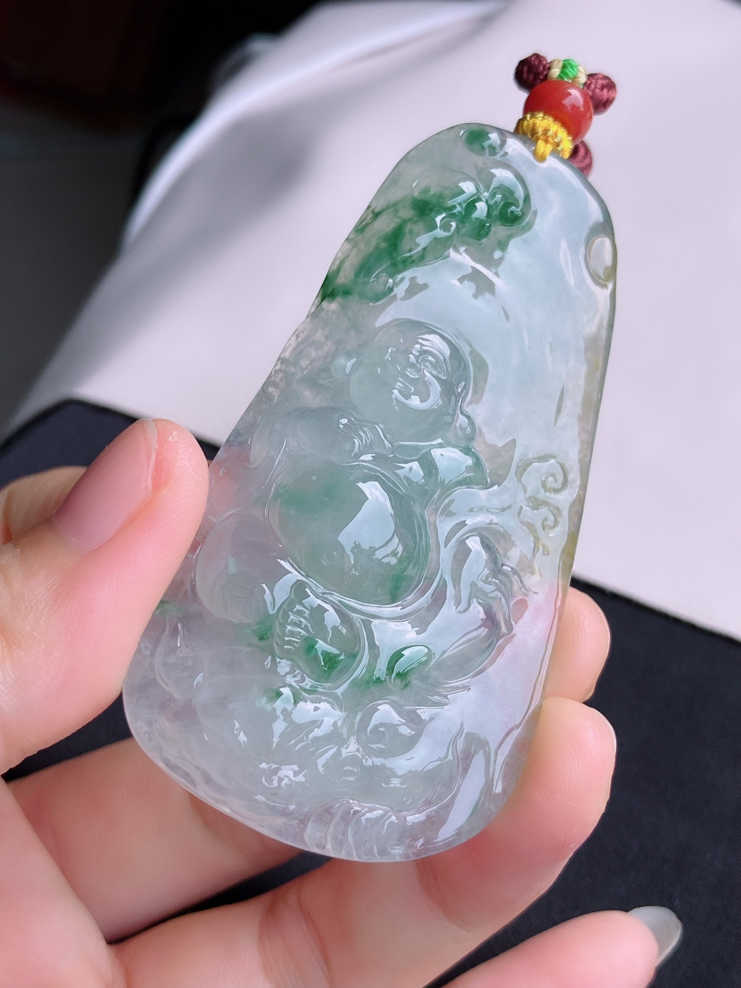 三彩佛牌，晶莹剔透，尺寸73/39/11/自然光实拍