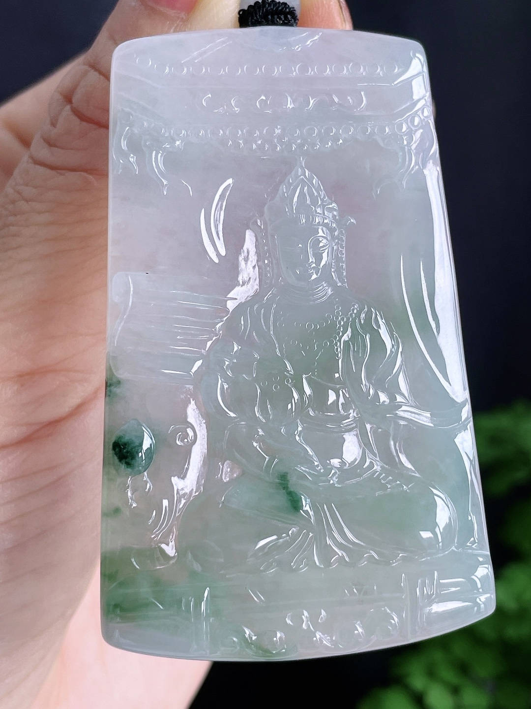 【裸石】冰飘花大势至菩萨持莲观音牌吊坠【说明】缅甸 无裂 性比高【尺寸】65.5-40.7-5.3
