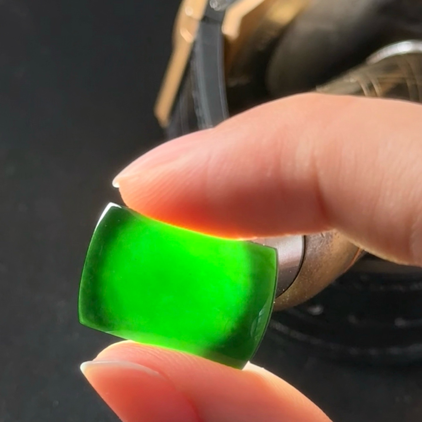 精品墨翠马鞍戒面 种好色正 黑度极好 打灯通透 油性十足  尺寸20.1