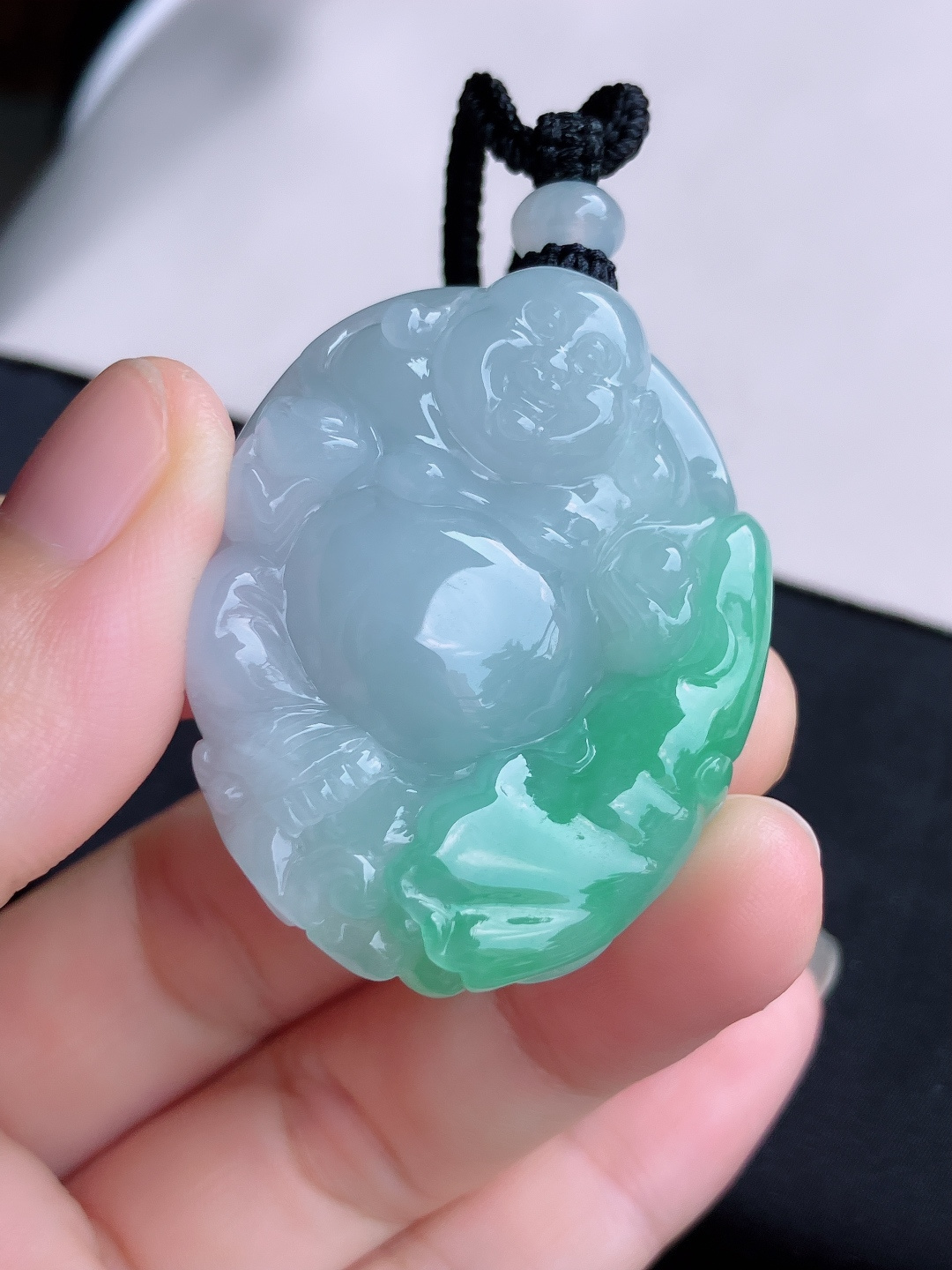 冰飘花布袋佛，饱满大气，自然光实拍