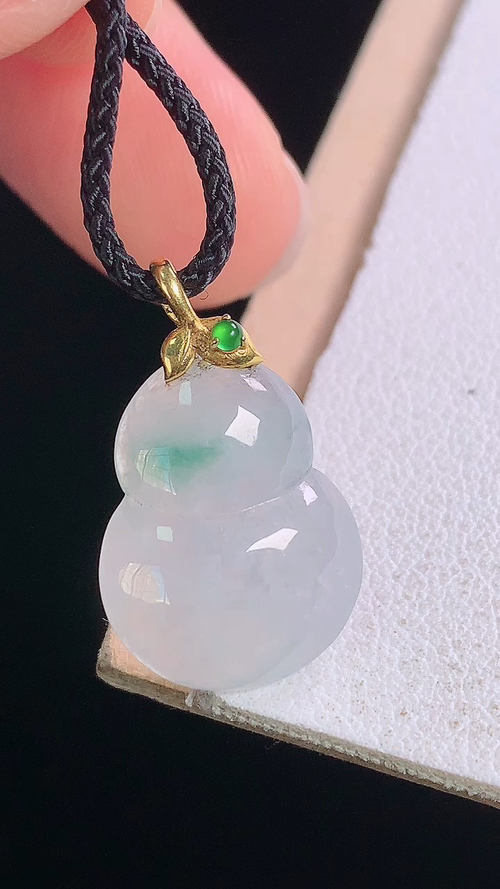 18K冰飘花葫芦吊坠，一刀切，无裂, 6