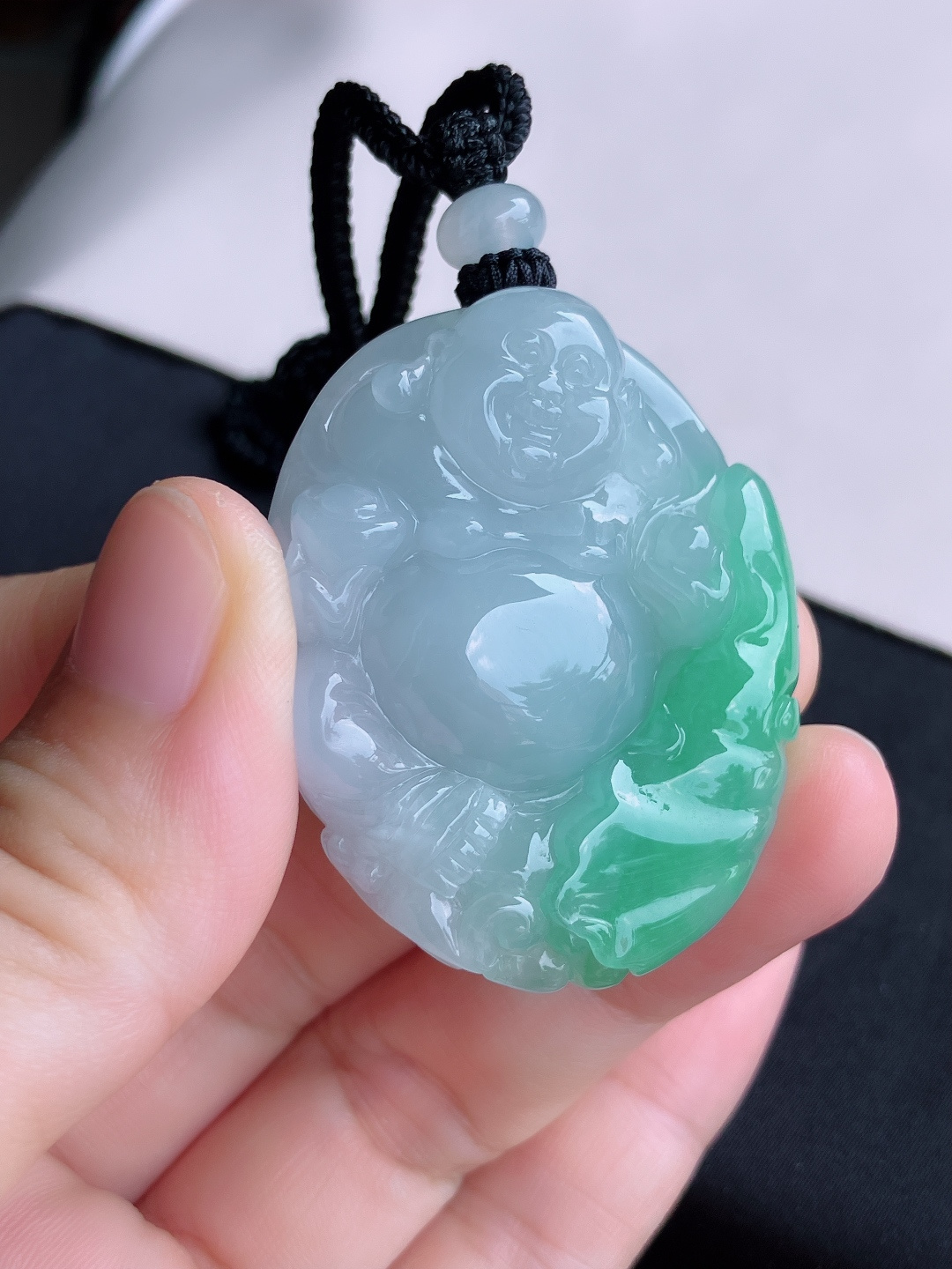 冰飘花布袋佛，饱满大气，自然光实拍