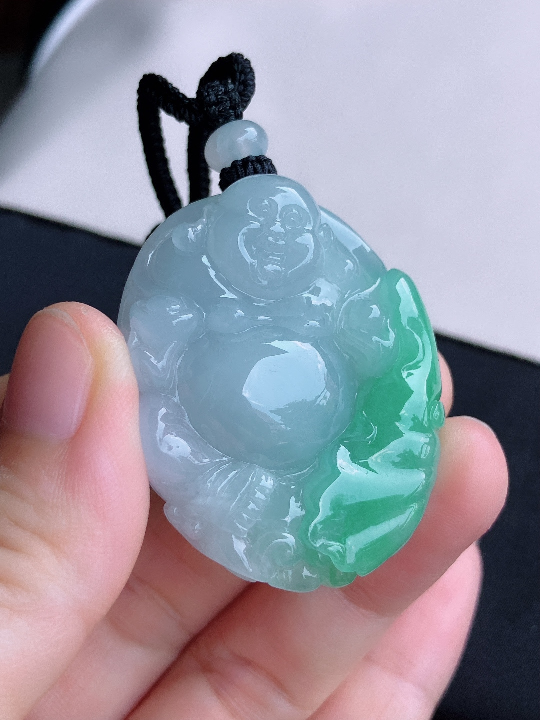 冰飘花布袋佛，饱满大气，自然光实拍