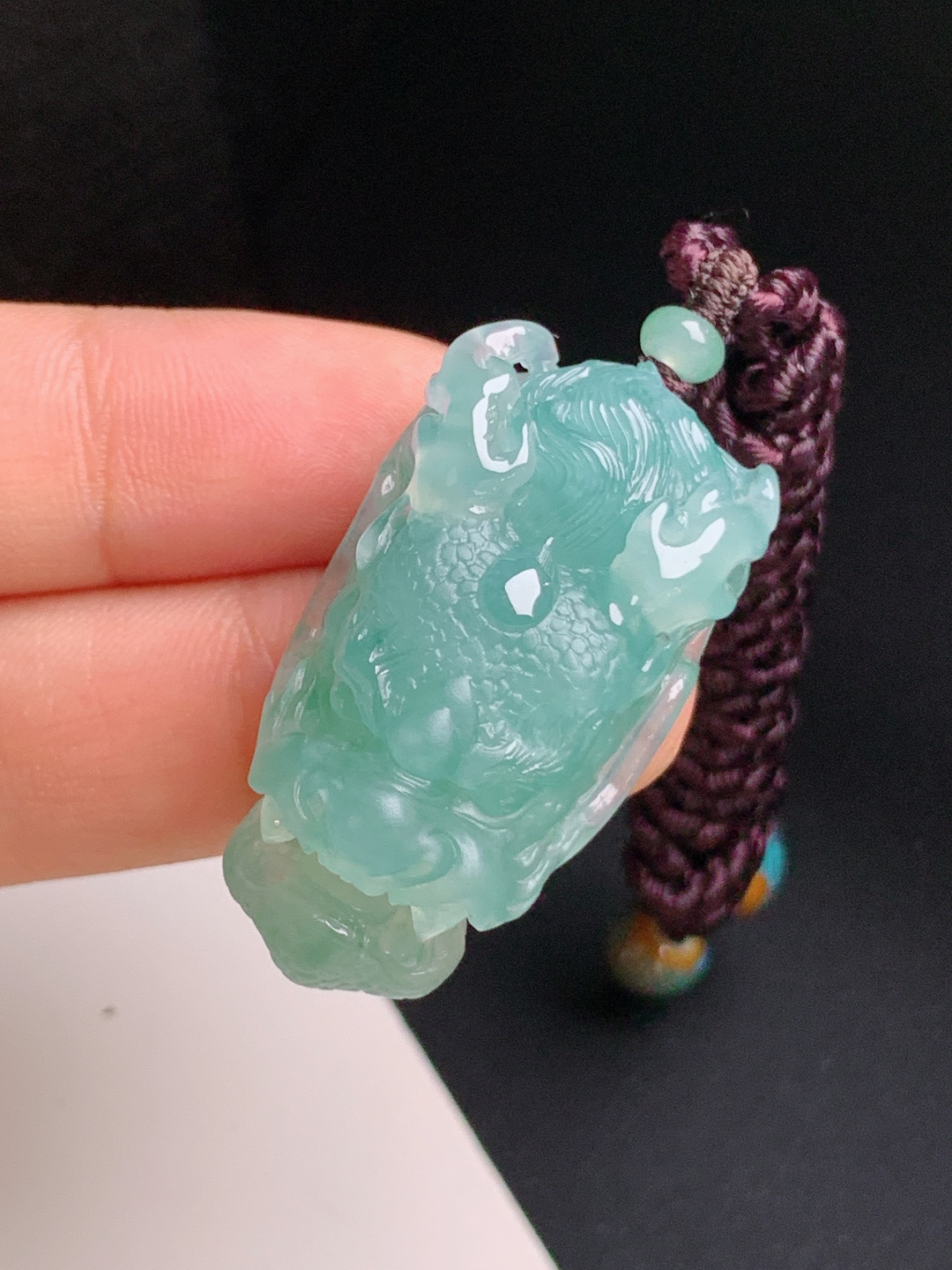 冰种蓝水龙头，冰感十足，雕工立体，招财聚气 18