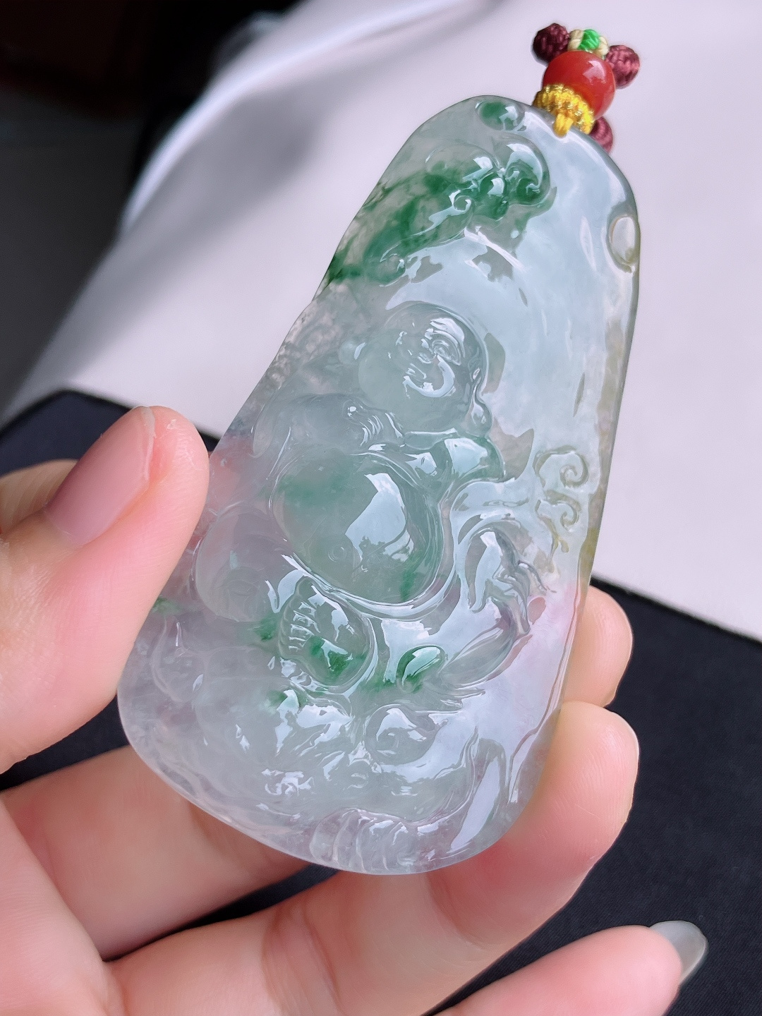 三彩佛牌，晶莹剔透，尺寸73/39/11/自然光实拍