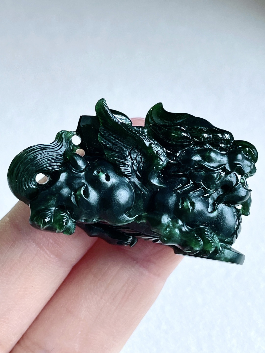 墨翠飞天貔貅吊坠, 无裂, 性比高, 超厚