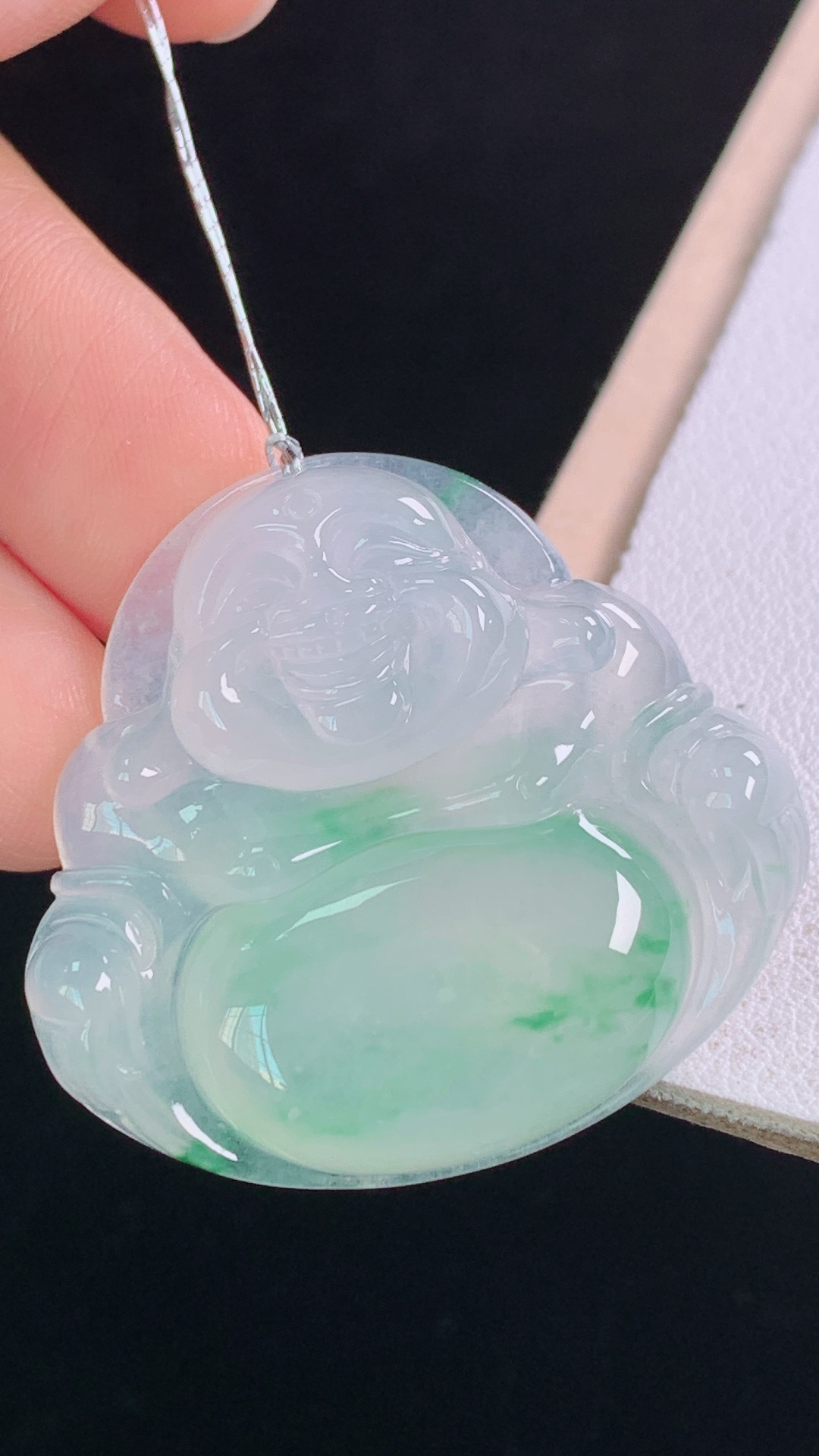 冰飘绿佛公, 翠色灵动，清爽水润，无裂, 尺寸:32.1-34.9-6.5mm 7
