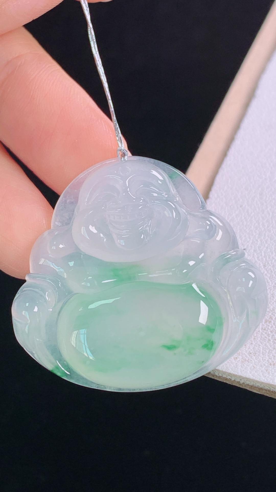冰飘绿佛公, 翠色灵动，清爽水润，无裂, 尺寸:32.1-34.9-6.5mm 7