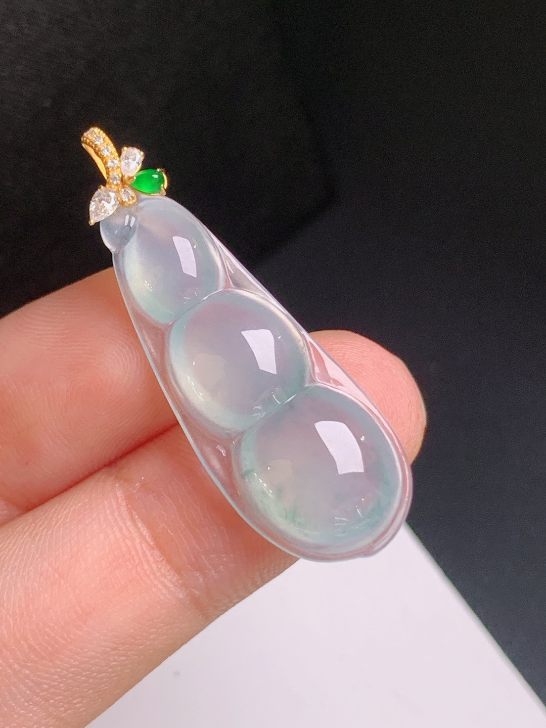 ️ 冰种福豆吊坠，莹润起光，种老胶感，颗颗饱满，连中三元 5309