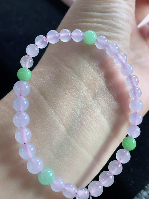 绿冰双彩玉珠手链，尺寸6.3mm，j09xtg