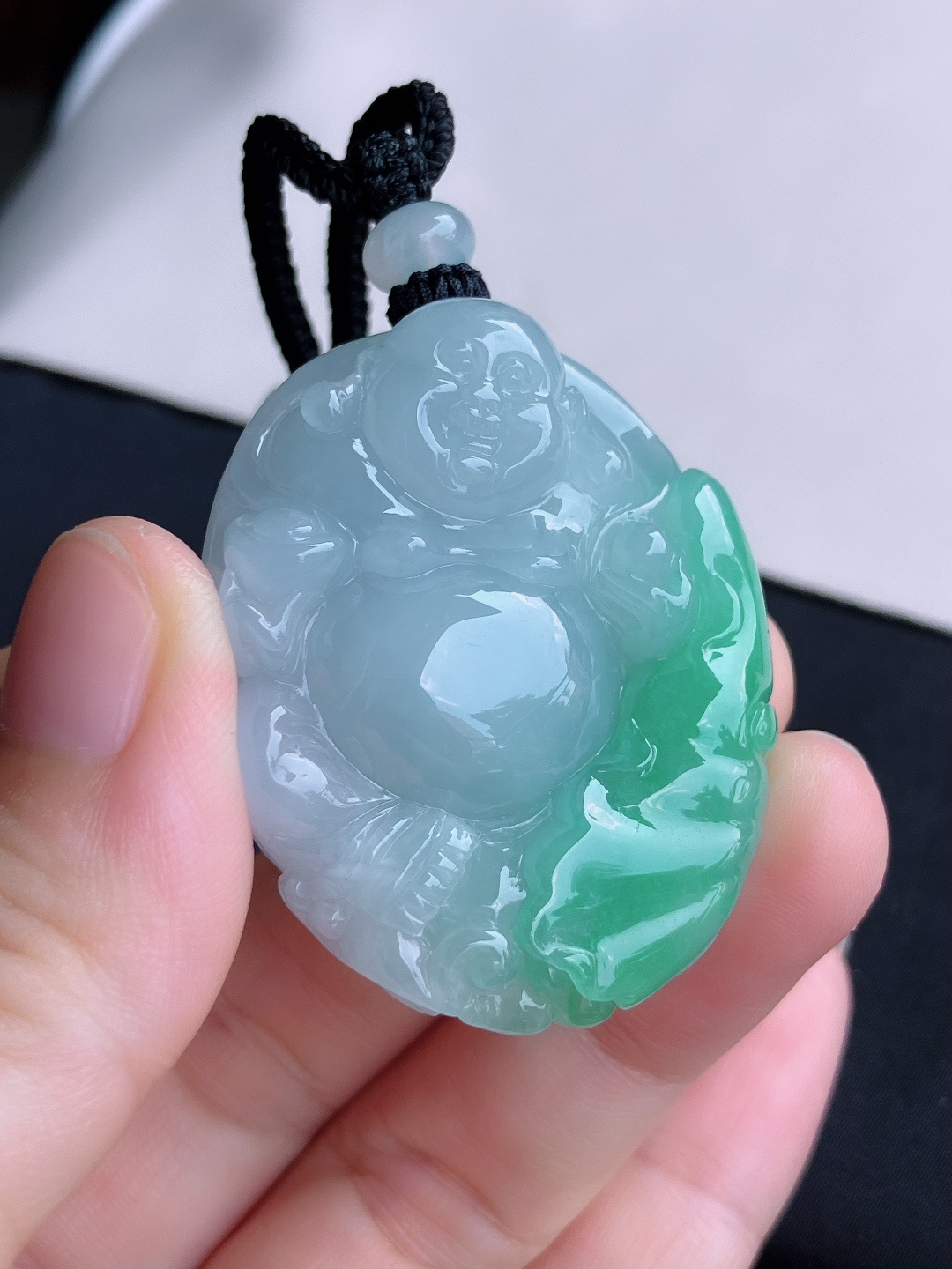 冰飘花布袋佛，饱满大气，自然光实拍