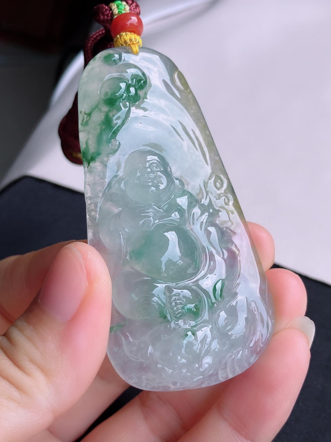 三彩佛牌，晶莹剔透，尺寸73/39/11/自然光实拍