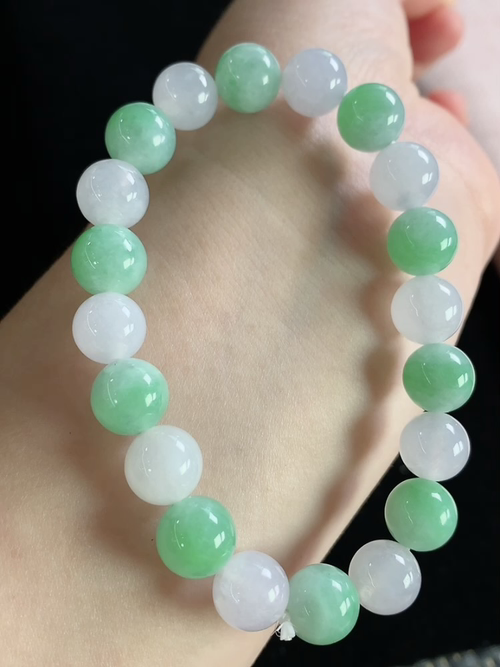 双彩玉珠手串，尺寸9.5mm，j09nlg5