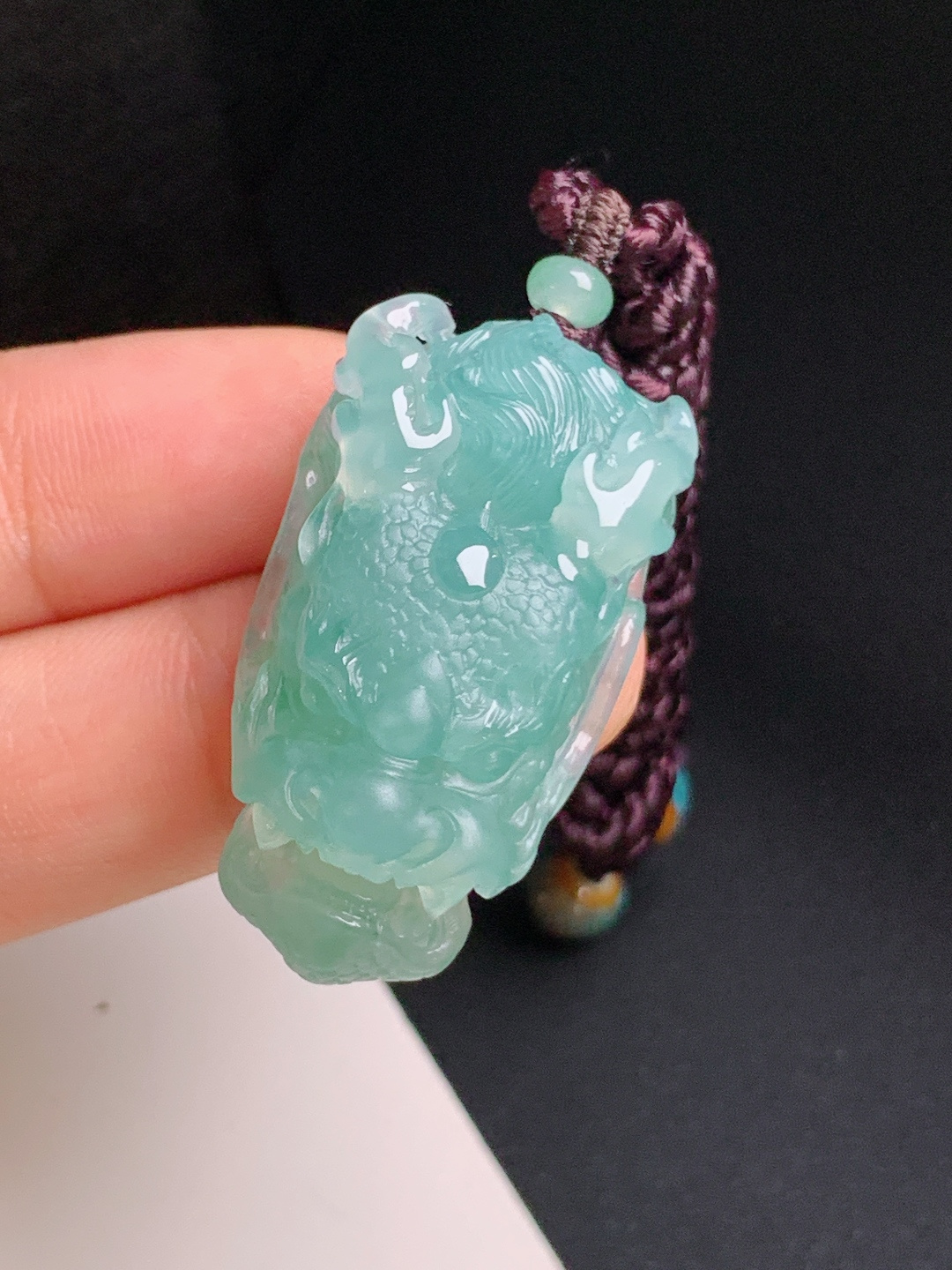 冰种蓝水龙头，冰感十足，雕工立体，招财聚气 18