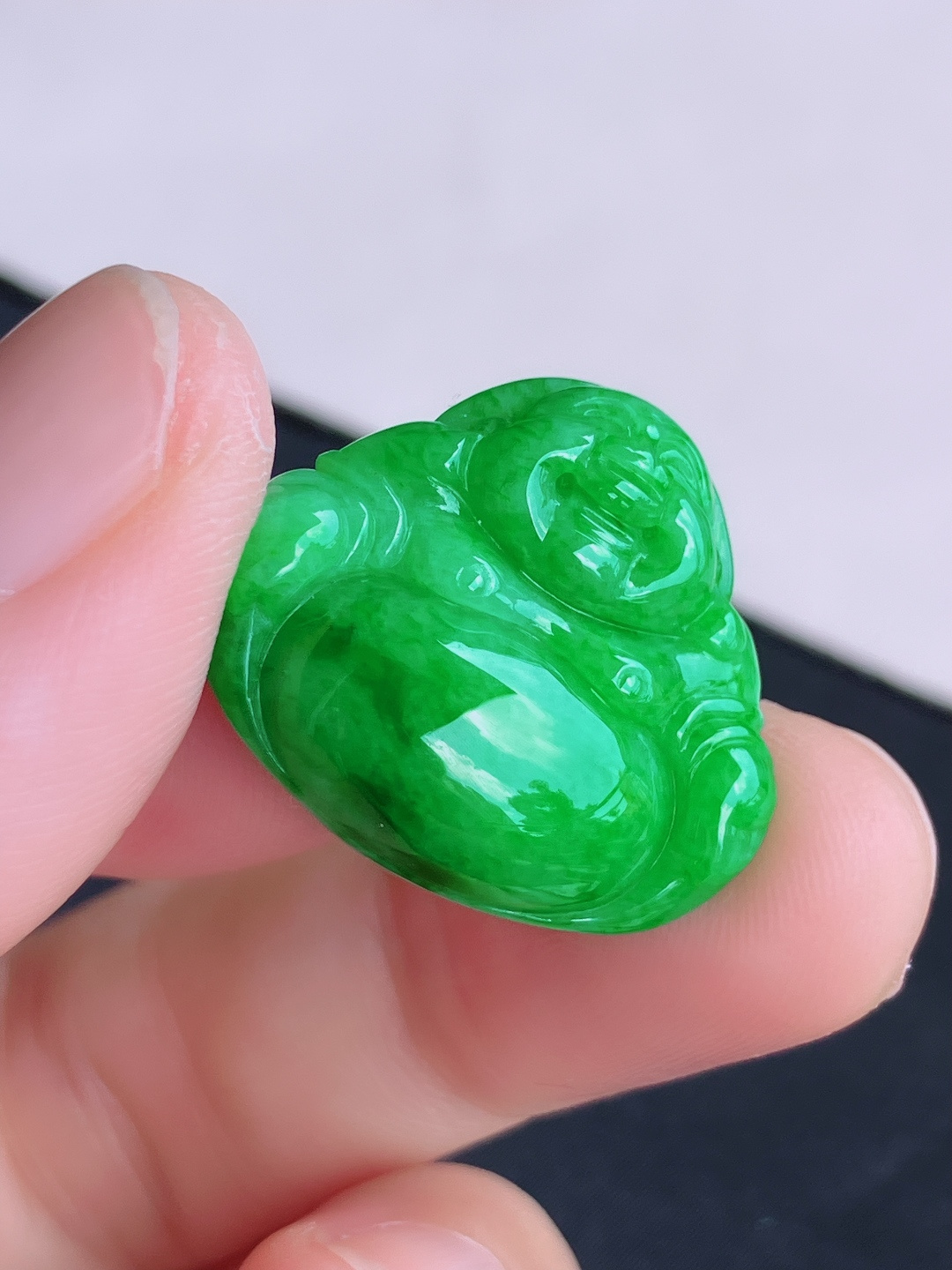 翠绿弥勒佛，色美清爽，尺寸24/21.6/5.6/自然光实拍