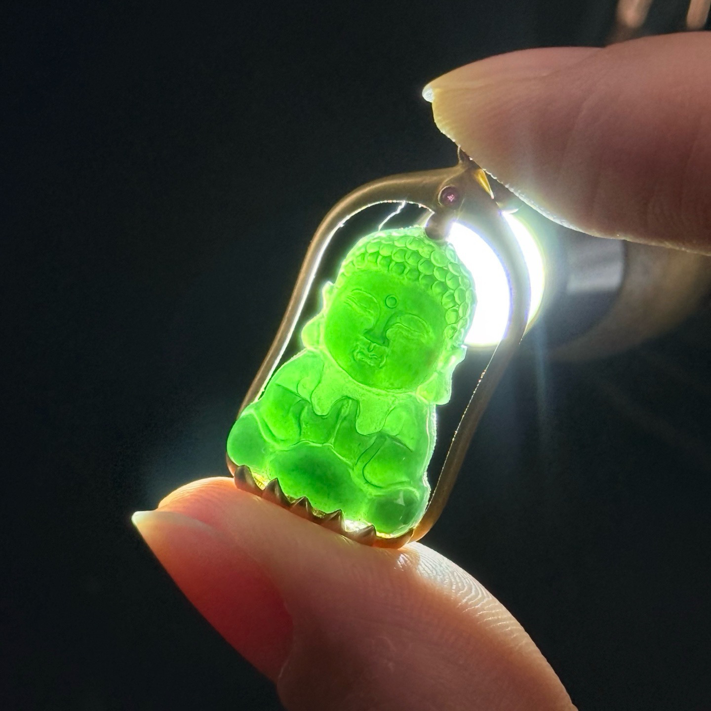 精品18k墨翠宝宝佛 尺寸32.9