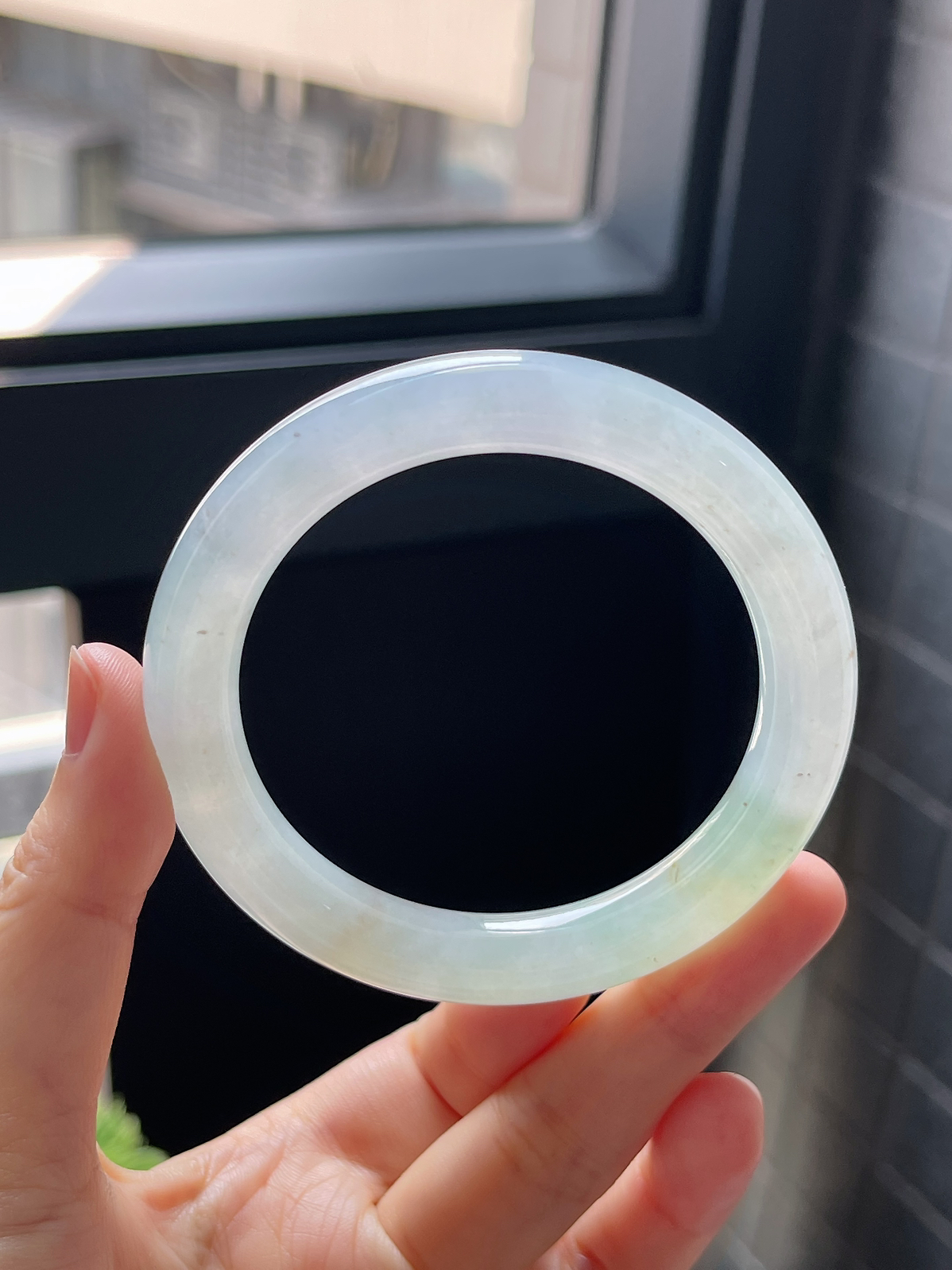 圈口55，冰-冰糯飘绿 沙金翡翠圆条手镯9.10