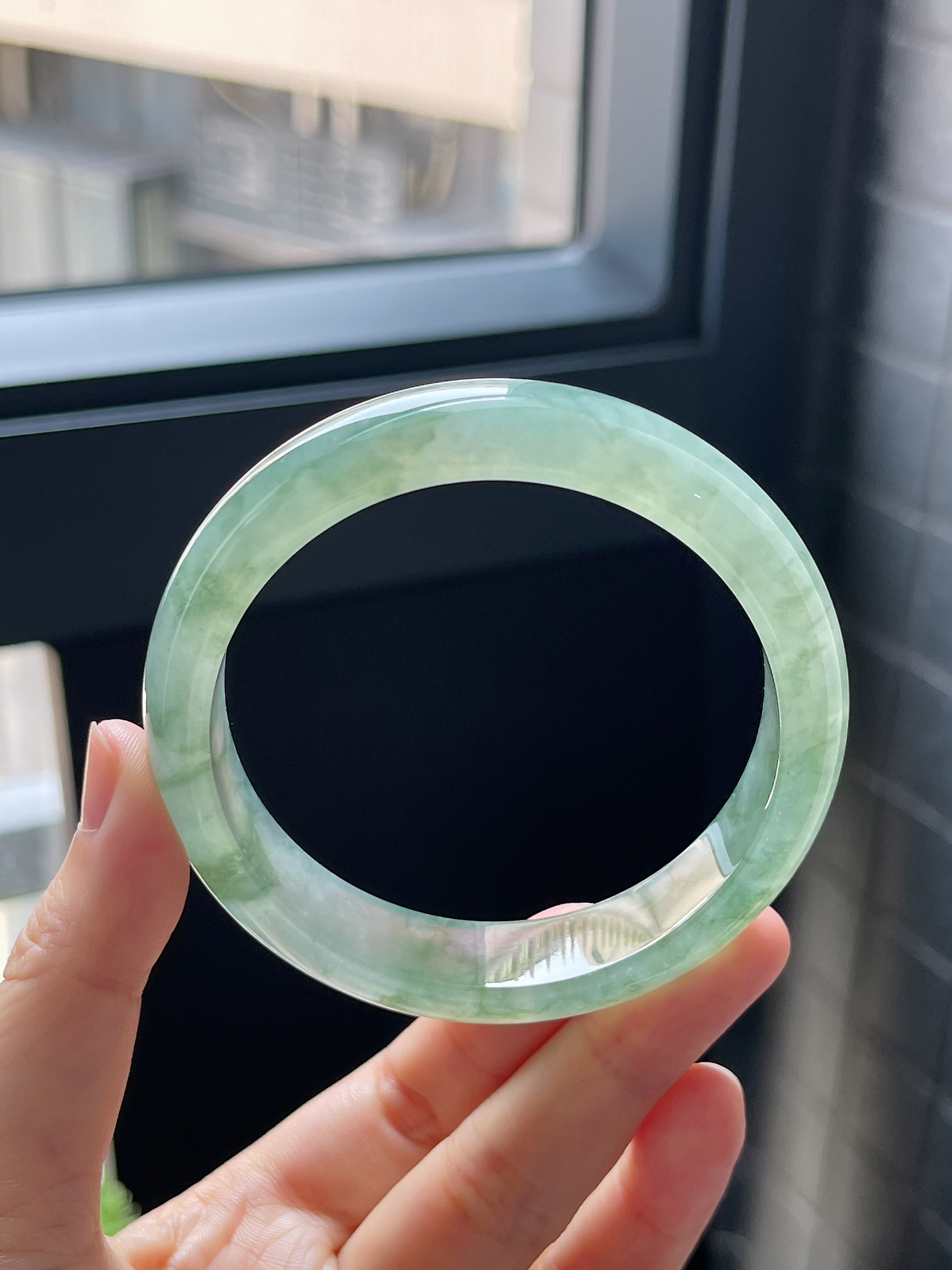 圈口58.3，冰糯种水草飘花翡翠正圈手镯9.10