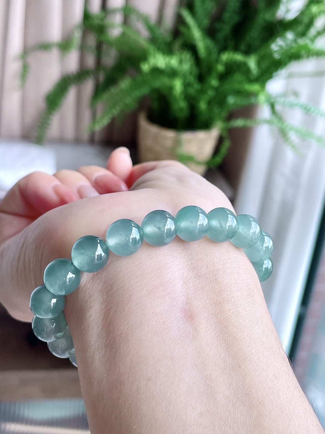 【珠子】冰天空蓝手串圆珠珠子手串【说明】性比高 老蓝水【尺寸】9.7mm【重量】33.3克