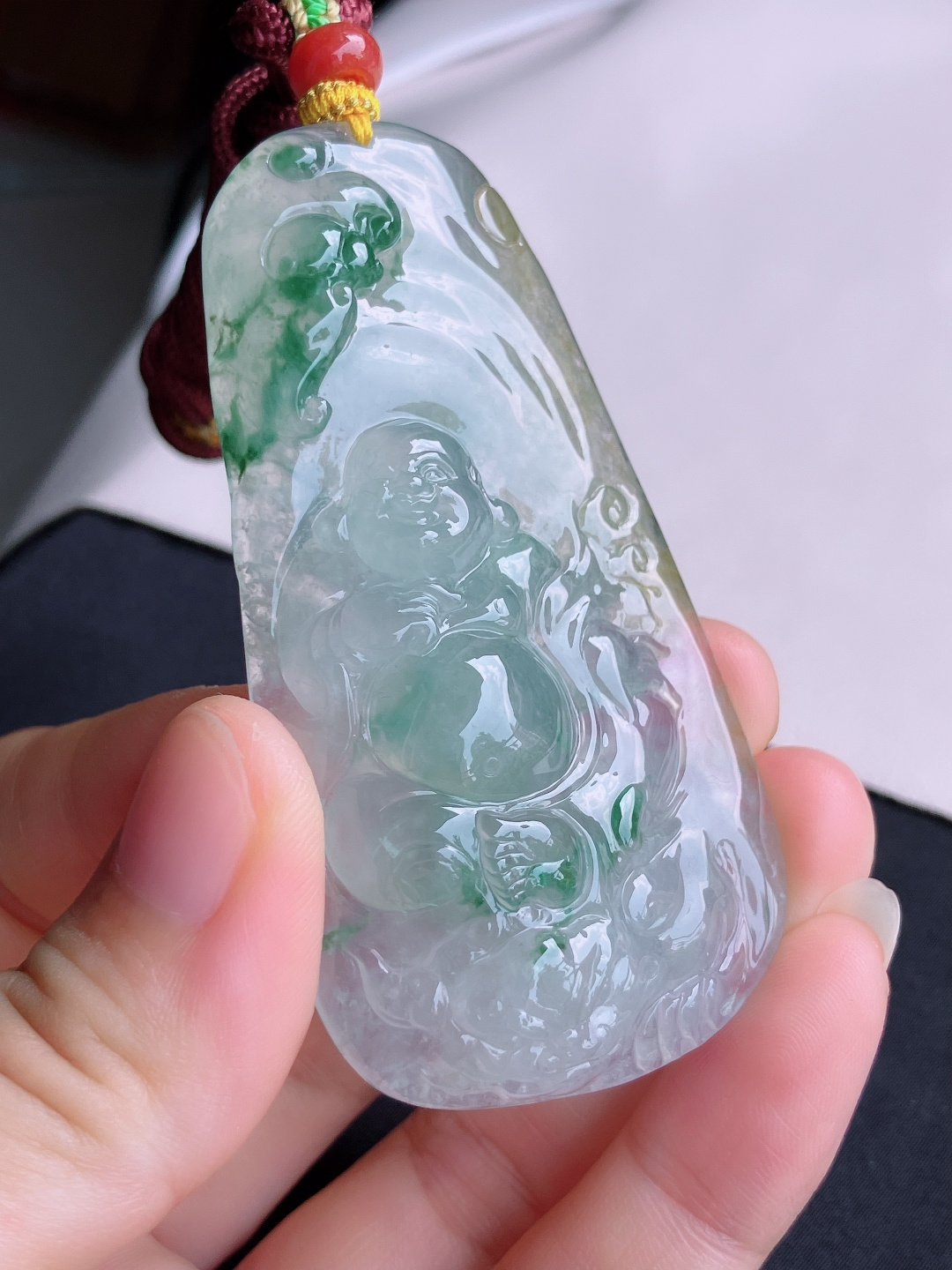 三彩佛牌，晶莹剔透，尺寸73/39/11/自然光实拍