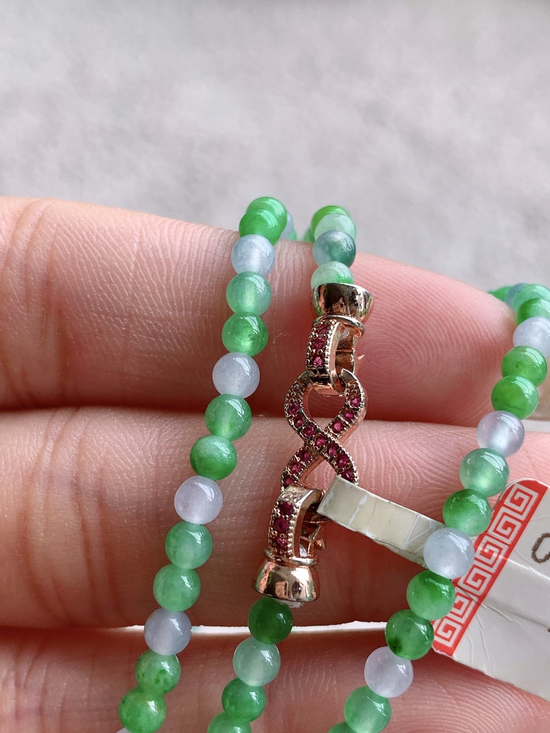 ️冰双彩珠链圆珠子珠链 性比高  白冰 阳绿 3.5mm，31cm 14.2克