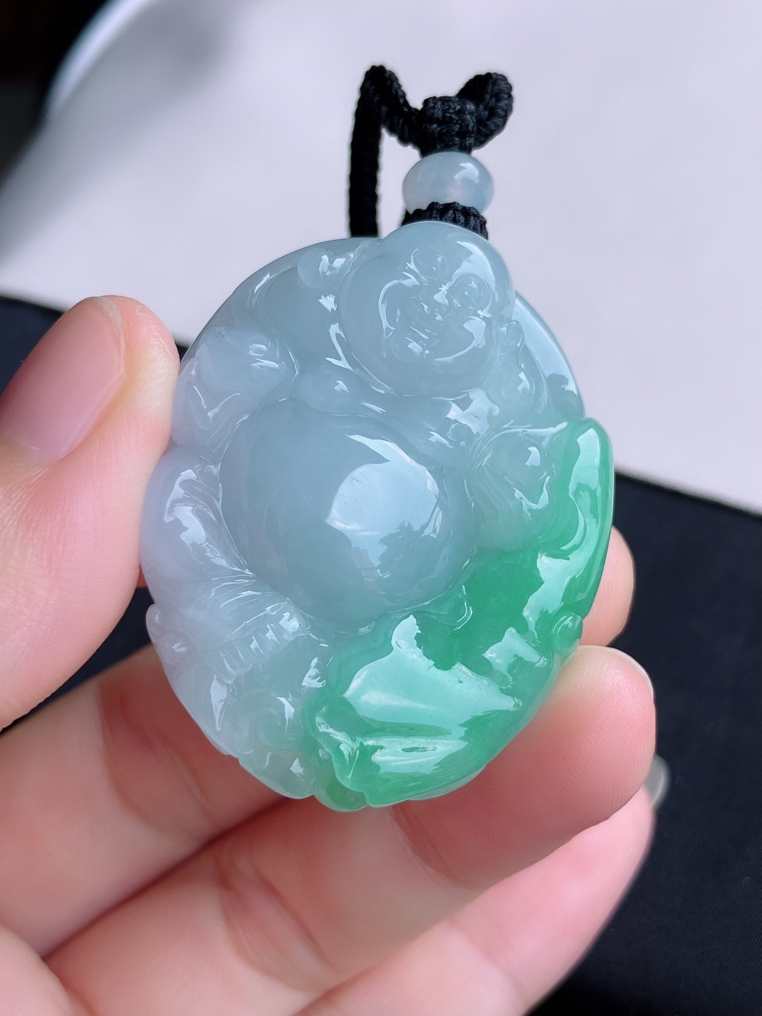 冰飘花布袋佛，饱满大气，自然光实拍