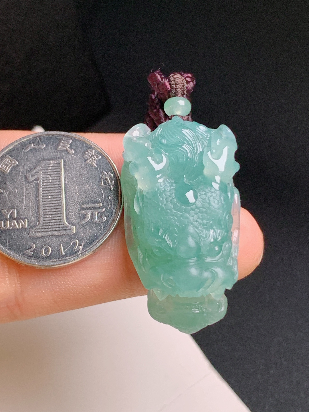 冰种蓝水龙头，冰感十足，雕工立体，招财聚气 18