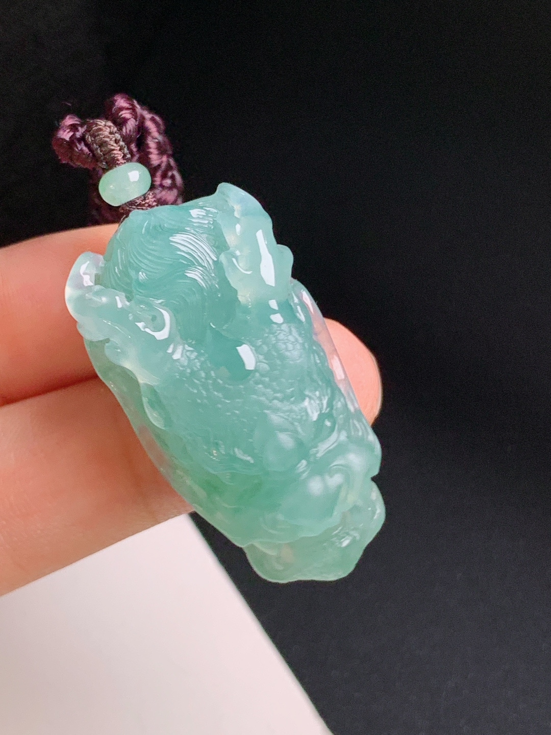 冰种蓝水龙头，冰感十足，雕工立体，招财聚气 18