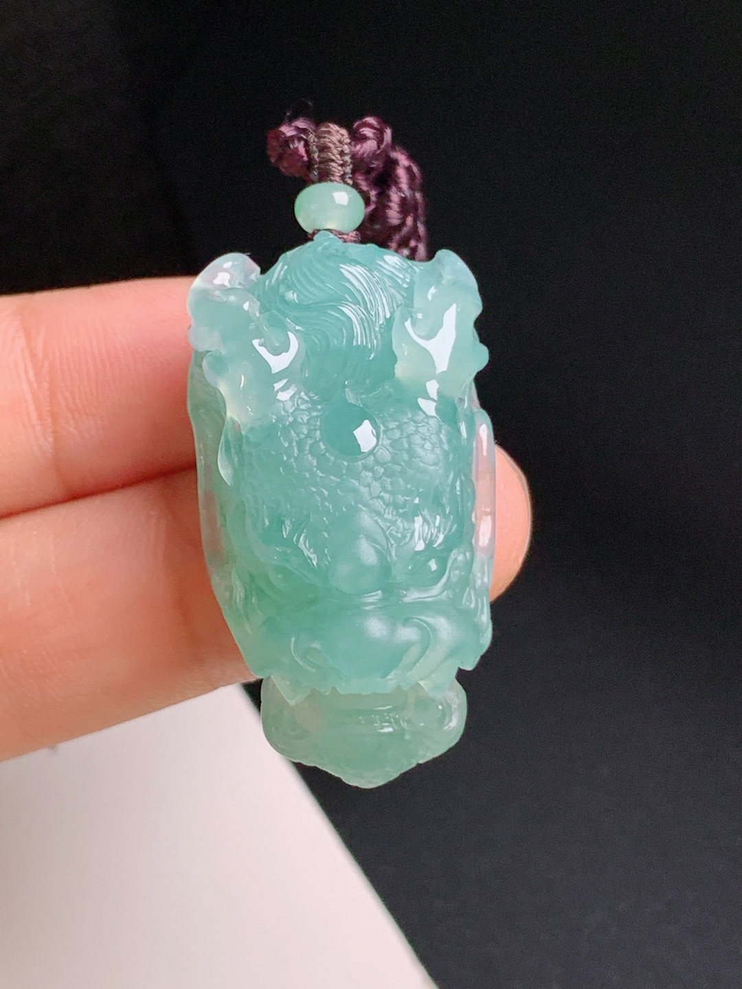 冰种蓝水龙头，冰感十足，雕工立体，招财聚气 18